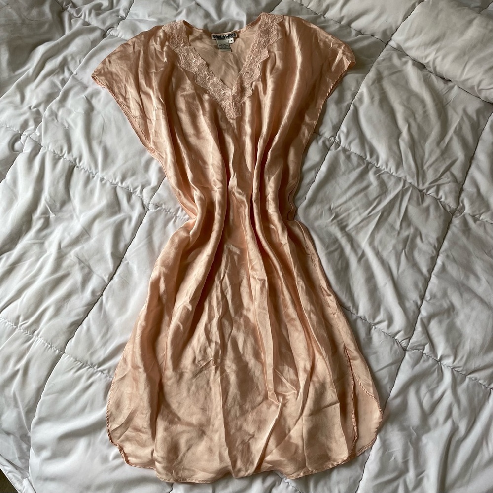 Winter Silks Vintage Silk Regency Emroidered Collar Slip Dress